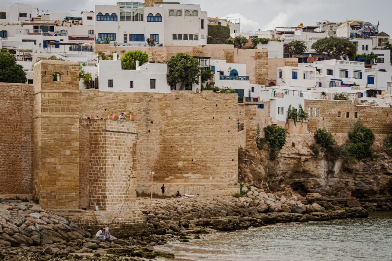 The white and blue houses of the Kasbah of the Udayas above the mouth of the Bou Regreg